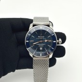 브라이틀링 슈퍼오션 헤리티지 스틸 블루다이얼 세라믹베젤 매쉬밴드 SUPER OCEAN HERITAGE BLUE CERAMIC BEZEL SS BLUE DIAL ON SS BRACELET A2824