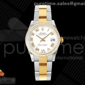 AR공장 롤렉스 레이디 데이저스트 31 옐로우골드콤비 화이트다이얼 로만인덱스 다이아몬드베젤 오이스터브레이슬릿 DateJust 31 SS/YG ARF 1:1 Best Edition White Roman Dial Diamonds Bezel on Oyster Bracelet ETA2688