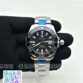 OX공장 태그호이어 아쿠아레이서 칼리버5 41MM 스틸 블랙다이얼 싱글옐로우 브레이슬릿 Aquaracer Calibre 5 SS 41mmCeramic Bezel Black Dial "Single Yellow" on SS Bracelet SW200