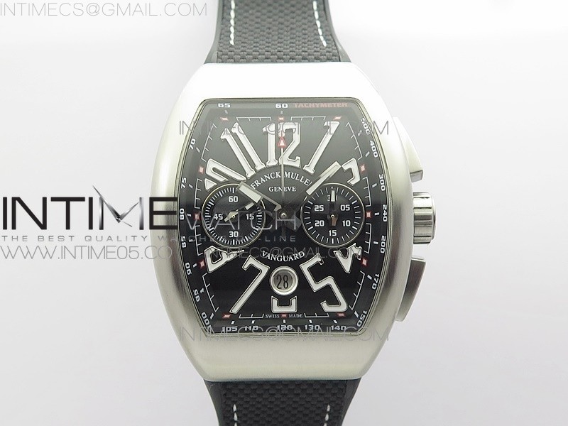 AB공장 뱅가드 블랙다이얼 거미스트랩 Vanguard V45 Chrono Brushed SS ABF Best Edition Black Dial on Black Gummy Strap A7750