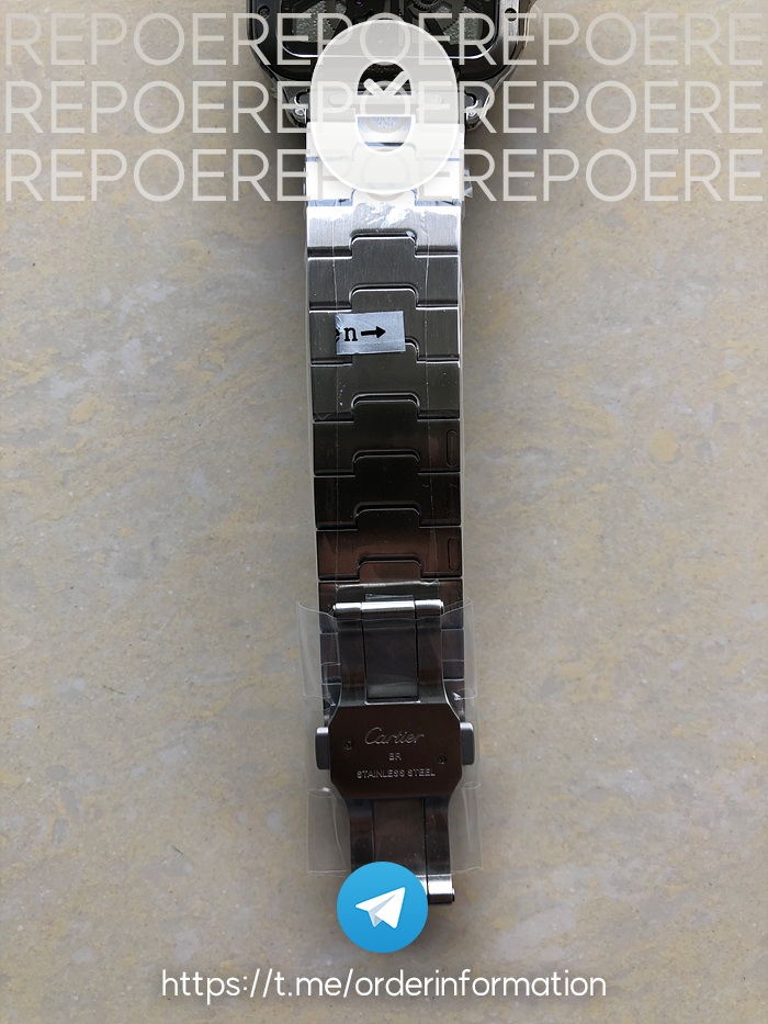 TWF공장 산토스 스켈레톤 스틸 블랙다이얼 브레이슬릿 Santos skeleton SS TWF Best Edition Skeleton Dial on SS Bracelet Ronda Quartz 출고 전 실물 검수사진 8