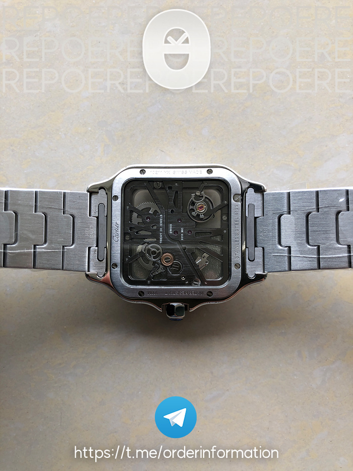 TWF공장 산토스 스켈레톤 스틸 블랙다이얼 브레이슬릿 Santos skeleton SS TWF Best Edition Skeleton Dial on SS Bracelet Ronda Quartz 출고 전 실물 검수사진 10