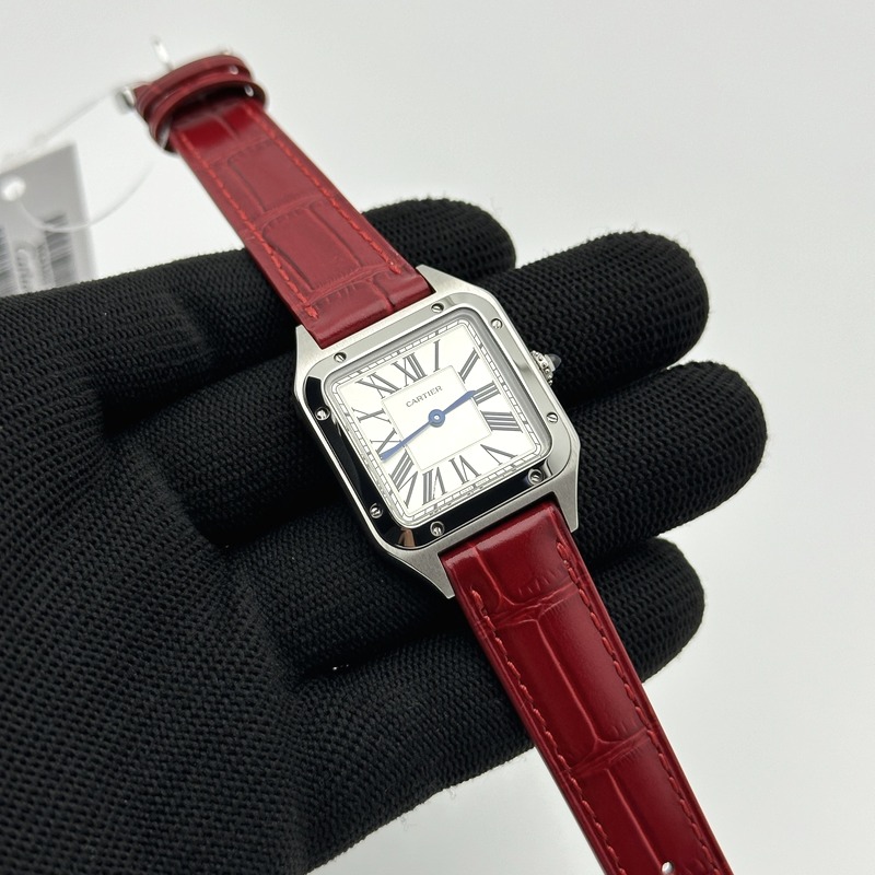 F1공장 까르띠에 산토스 뒤몽 27.5 스틸 실버다이얼 레드가죽스트랩 Santos Dumont 27.5mm IWSF Best Edition Silver Dial on Red Leather Strap Quartz 출고 전 실물 검수사진 2