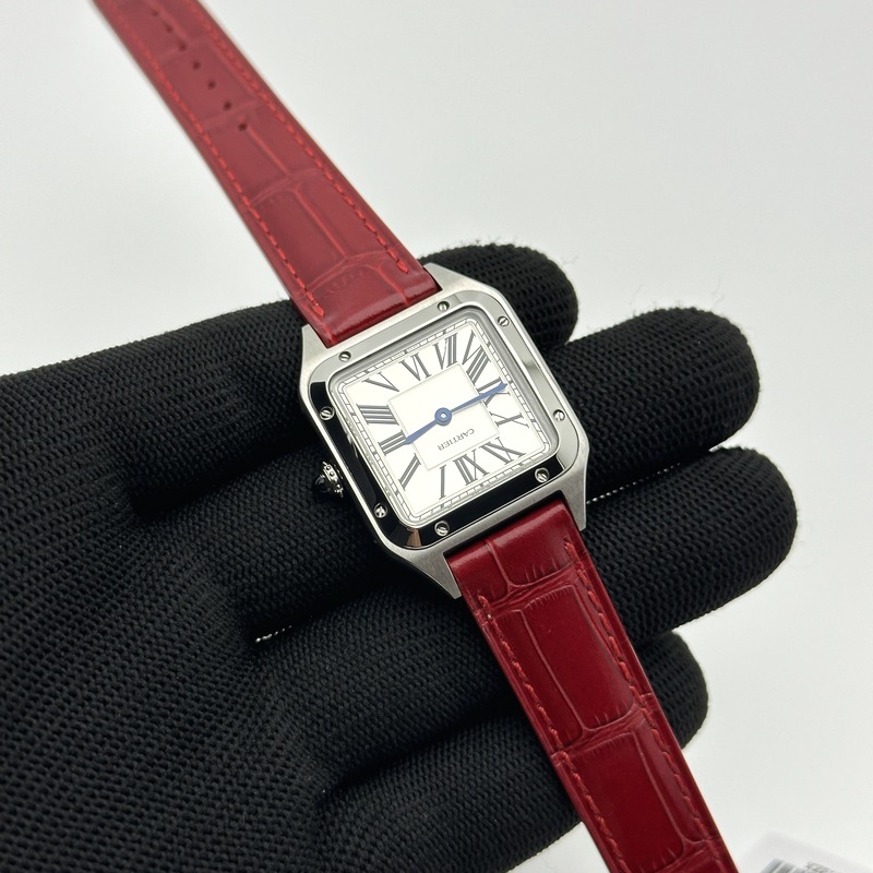 F1공장 까르띠에 산토스 뒤몽 27.5 스틸 실버다이얼 레드가죽스트랩 Santos Dumont 27.5mm IWSF Best Edition Silver Dial on Red Leather Strap Quartz 출고 전 실물 검수사진 4
