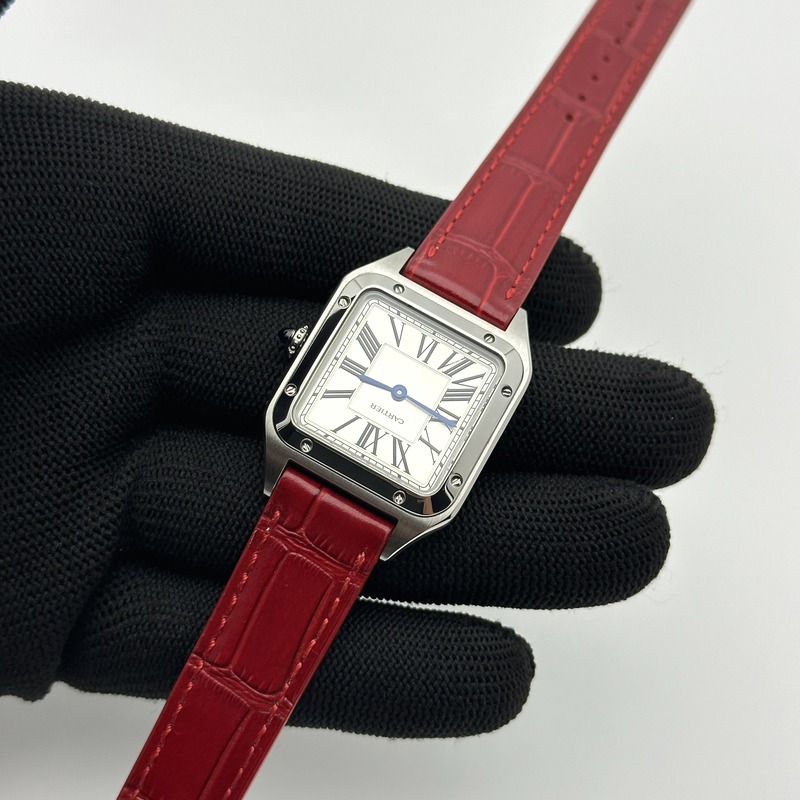F1공장 까르띠에 산토스 뒤몽 27.5 스틸 실버다이얼 레드가죽스트랩 Santos Dumont 27.5mm IWSF Best Edition Silver Dial on Red Leather Strap Quartz 출고 전 실물 검수사진 5