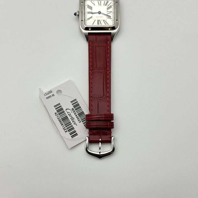 F1공장 까르띠에 산토스 뒤몽 27.5 스틸 실버다이얼 레드가죽스트랩 Santos Dumont 27.5mm IWSF Best Edition Silver Dial on Red Leather Strap Quartz 출고 전 실물 검수사진 8