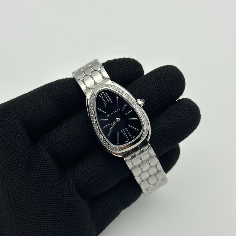 BV공장 불가리 세르펜티 세두토리 스틸 다이아몬드베젤 블랙다이얼 브레이슬릿 Serpenti Seduttori SS BVF 1:1 Best Edition Black Dial Diamonds Bezel on SS Bracelet ETA Quartz 출고 전 실물 검수사진 2