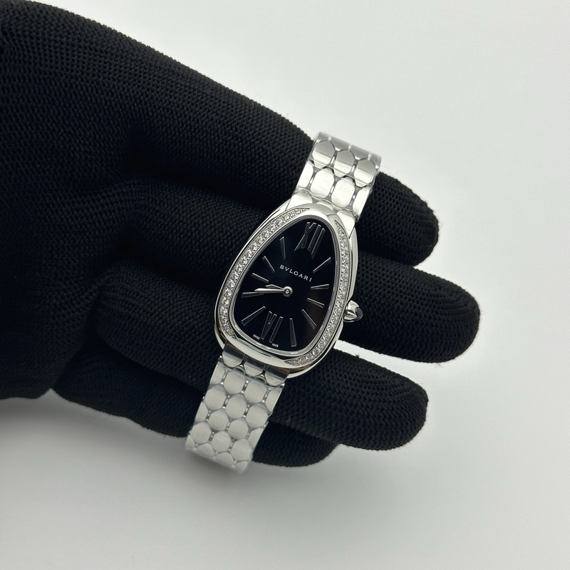 BV공장 불가리 세르펜티 세두토리 스틸 다이아몬드베젤 블랙다이얼 브레이슬릿 Serpenti Seduttori SS BVF 1:1 Best Edition Black Dial Diamonds Bezel on SS Bracelet ETA Quartz 출고 전 실물 검수사진 3
