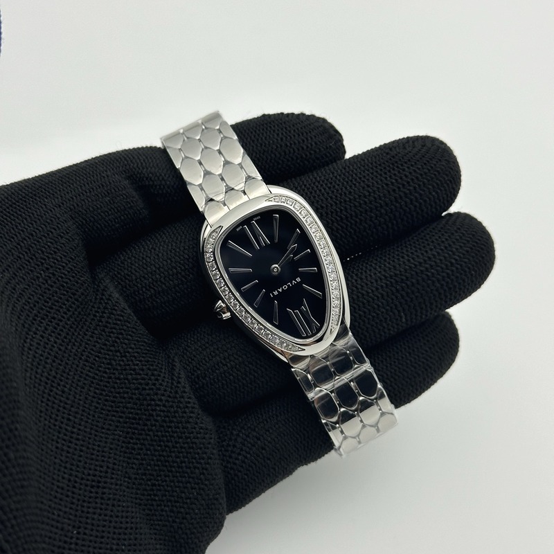 BV공장 불가리 세르펜티 세두토리 스틸 다이아몬드베젤 블랙다이얼 브레이슬릿 Serpenti Seduttori SS BVF 1:1 Best Edition Black Dial Diamonds Bezel on SS Bracelet ETA Quartz 출고 전 실물 검수사진 4