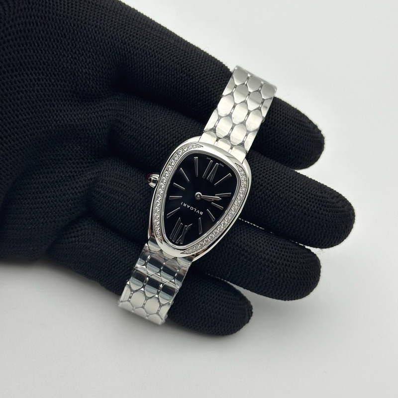 BV공장 불가리 세르펜티 세두토리 스틸 다이아몬드베젤 블랙다이얼 브레이슬릿 Serpenti Seduttori SS BVF 1:1 Best Edition Black Dial Diamonds Bezel on SS Bracelet ETA Quartz 출고 전 실물 검수사진 5