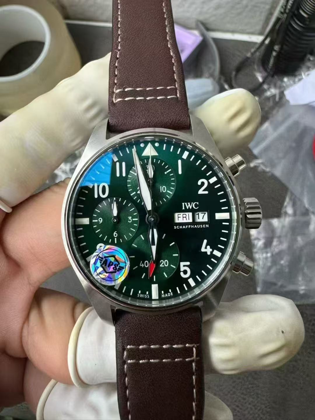 APS공장 IWC 파일럿 크로노그래프 388101 그린다이얼 브라운가죽스트랩