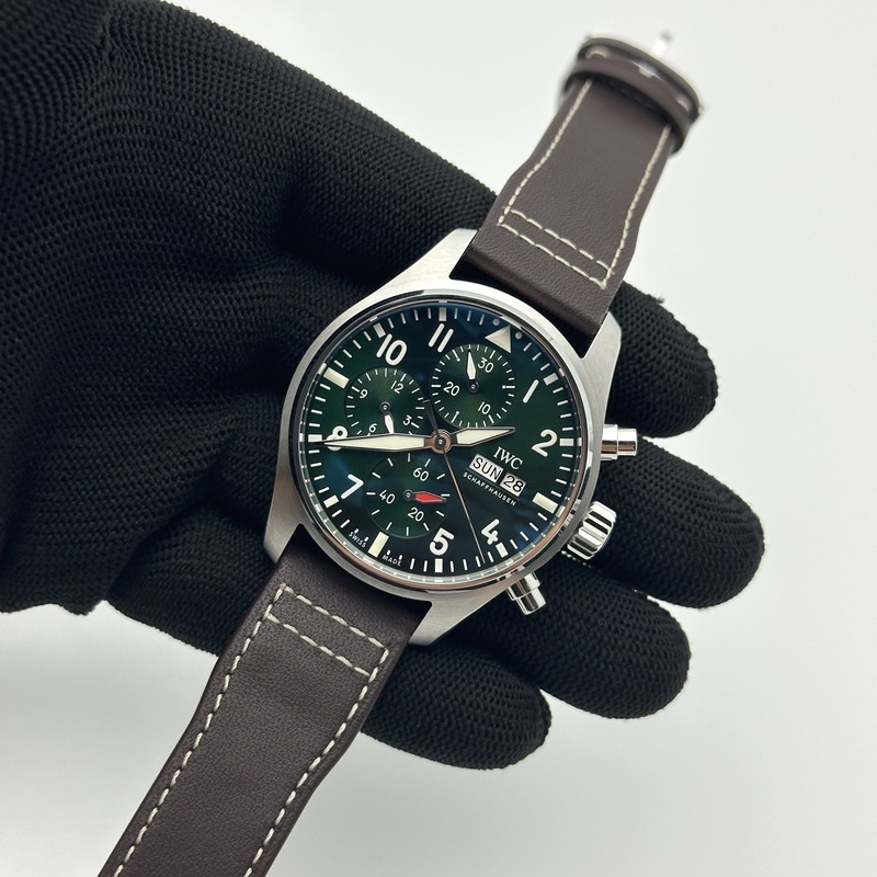 APS공장 IWC 파일럿 크로노그래프 388101 그린다이얼 브라운가죽스트랩 출고 전 실물 검수사진 5
